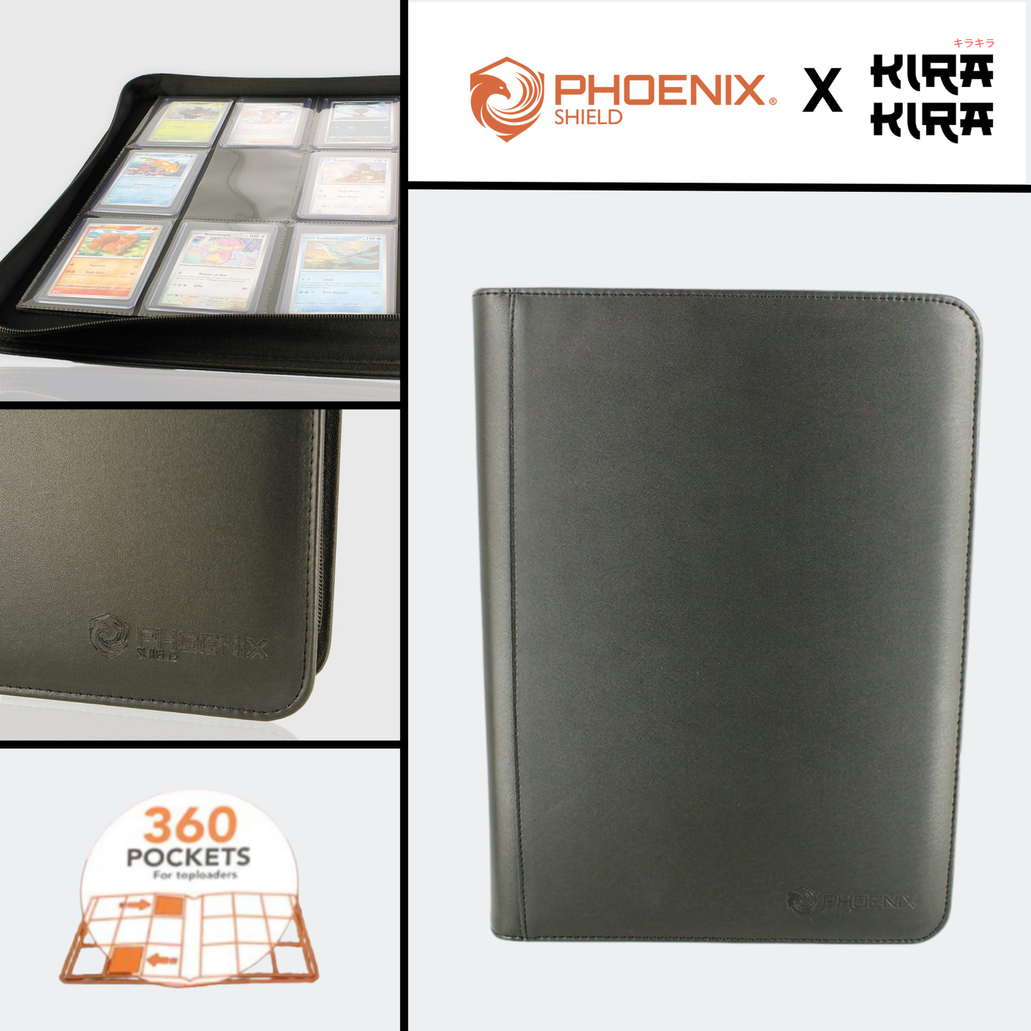 Classeur 3x3 Deluxe 360 emplacements - Pour Toploader Noir - Phoenix Shield