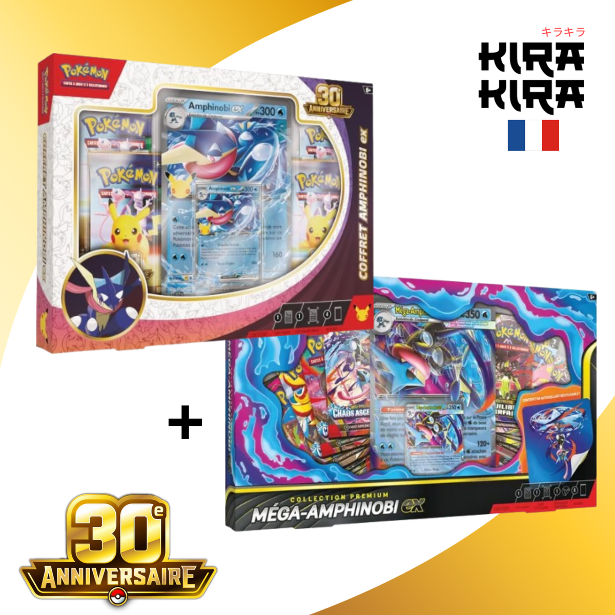 Pokémon Pack 30 ans - Coffret Amphinobi ex ME05.5 30e anniversaire + Coffret Collection Premium Méga-Amphinobi ex - FR