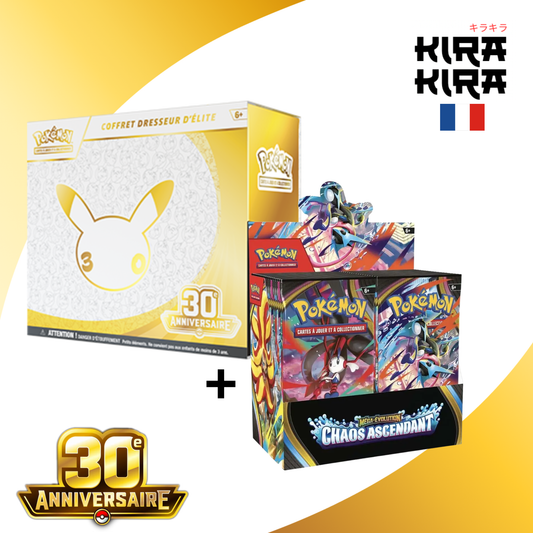 Pokémon Pack 30 ans - ETB ME05.5 30e anniversaire + Display ME04 Chaos Ascendant - FR