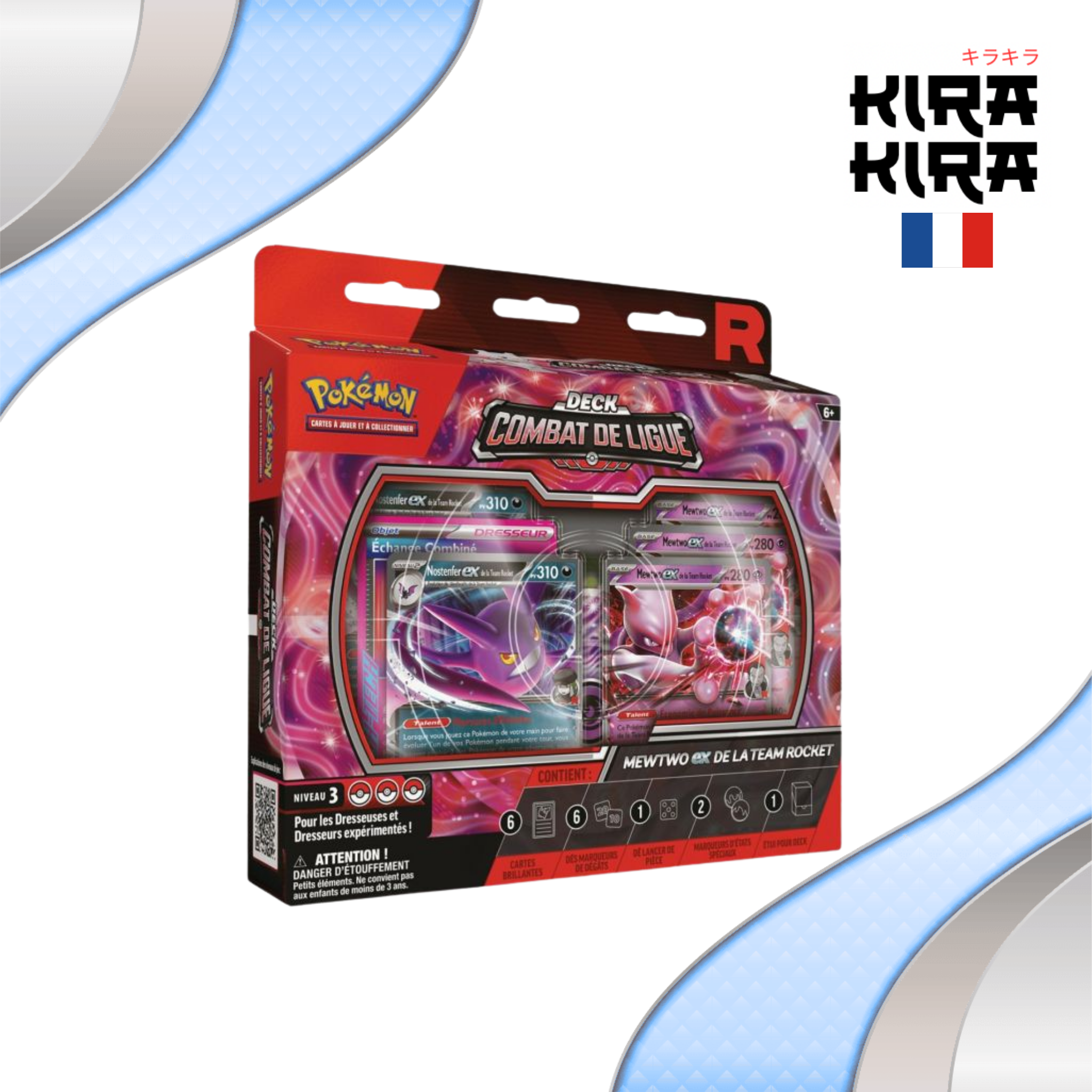 Pokémon – Deck Combat Mewtwo-ex Team Rocket – 60 Cartes Prêt à Jouer – Inclus Dés, Jeton, Code En Ligne – JCC Pokémon
